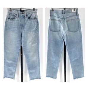 Something Navy Women Jean Straight Leg Light Wash High Rise Slim Sz 26 x 27